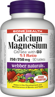 Calcium Magnesium Citrate with D3, 1:1 Ratio, 250/250 mg/200 IU, 90 tablets