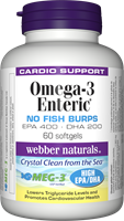 Omega-3 Enteric, No Fish Burps, EPA 400, DHA 200, 60 softgels