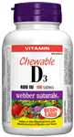 Vitamin D3 Chewable, Berry Flavour, 400 IU, 180 tablets