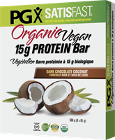 PGX Satisfast Organic Vegan Protein Bar, 6 Bars, Dark Chocolat Coconut