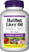 Halibut Liver Oil, Vitamin A and D, 5000 IU/400 IU, 180 softgels